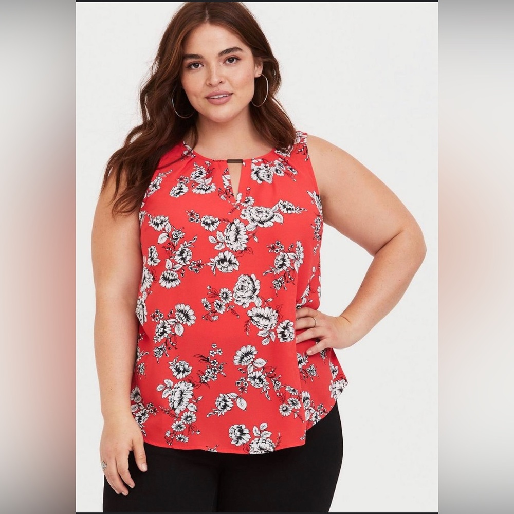 Torrid Georgette Keyhole Floral Print Tank Blouse